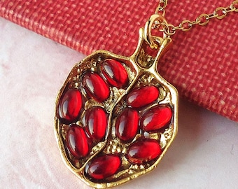 Granatapfelsamen Anhänger Kettenhalskette: Gold Türkisch Fruchtbarkeit Statement Schmuck, Geschenk, Handgemacht