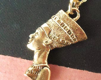 Nefertiti Pendant Necklace: Gold Egyptian Queen, Statement Jewelry, Gift, Handmade