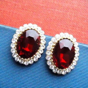 Garnet Crystal Stud Earrings Red Post Earrings Jeweled Gold Bridal Colorful Multi Colors Bridesmaid Clear Rhinestone Small Gift Handmade