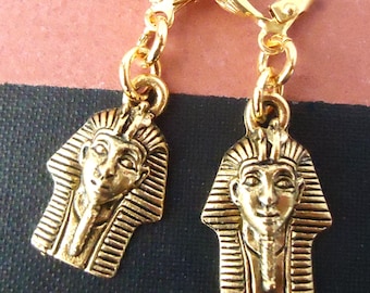 Gold Egyptian Pharaoh Dangle Earrings: Ancient King Tut Statement Jewelry, Gift, Handmade