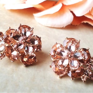 Rose Gold Strass Ohrclips: Blush Crystal Floral Cluster, Braut Statement Schmuck, handgemacht