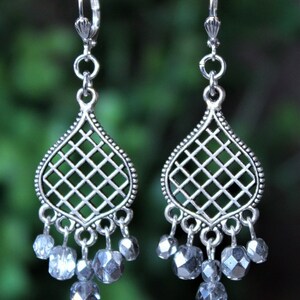 Silver Dangle Earrings Crystal Drop Bridal Statement Chandelier Long Earrings Big Earrings Bold Bridesmaid Gift Handmade image 2