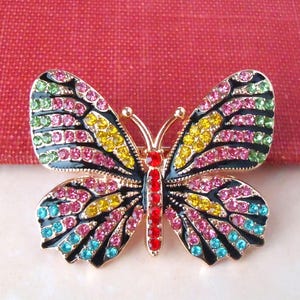 Butterfly Brooch Pin Jeweled Crystal Rhinestone Pink Green Bridal Insect Brooch Dragonfly Bee Bug Gold Multi Colors Vintage Gift Handmade