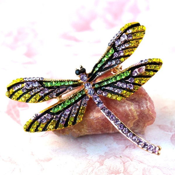 Broche libellule bijoux en cristal strass mariée demoiselle d'honneur insecte broche papillon insecte or rose vert jaune cadeau fait main