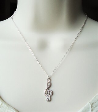 Collana Con Ciondolo Nota Musicale E Ali | Argento 925 Con Zirconi | Regalo Per Musicisti