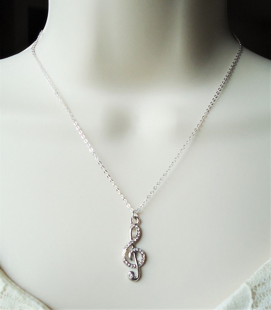 Collana Con Ciondolo Nota Musicale E Ali | Argento 925 Con Zirconi | Regalo Per Musicisti