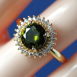Olive Green Crystal Ring, Rhinestone Ring, Cocktail Ring, Jeweled Ring, Green Ring, Bridal, Gold, Statement Ring, Formal, Gift, Handmade
