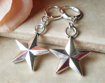 Star Dangle Earrings Metal Earrings Celestial Silver Small Earrings Dainty Bridal Moon Bohemian Charm Birthday Gift Handmade