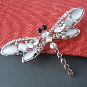 Dragonfly Brooch Pin Jeweled Crystal Rhinestone Bridal Bridesmaid Insect Brooch Butterfly Bug Silver Mother Of Pearl Vintage Gift Handmade