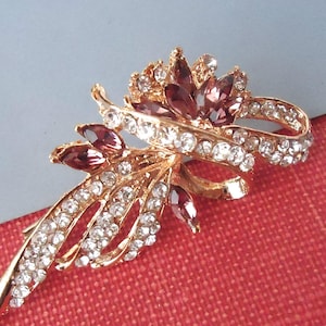 Blush Rose Crystal Brooch Pin Jeweled Ribbon Flower Rhinestone Bridal Bridesmaid Floral Rose Gold Wedding Vintage Formal Sash Gift Handmade