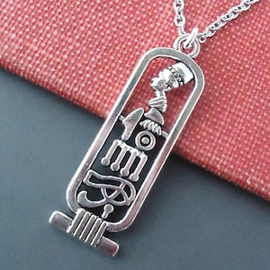 Egyptian Pendant Necklace, Hieroglyphs, Sterling Silver Chain, Ancient, Goddess, Egyptian Art, Statement, Spiritual, Museum, Gift, Handmade