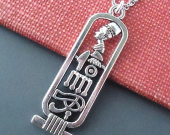 Hieroglyph Pendant Chain Necklace, Egyptian Statement Jewelry, Gift, Handmade