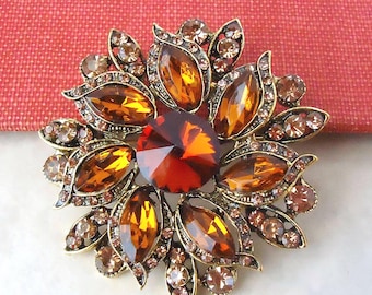 Topaz Kristall Blumen Brosche: Gold Strass Pin, Braut Statement Schmuck, Geschenk, Handgemacht
