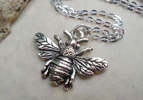 Dainty Sterling Silver Honeybee Charm Pendant Queen Honey 