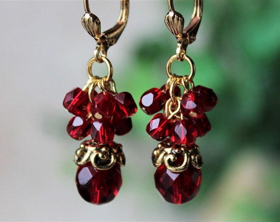 Garnet Dangle Earrings.Red Crystal | Etsy