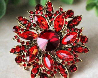 Elegant Red Crystal Floral Brooch – Sparkling Rhinestone  display picture 3