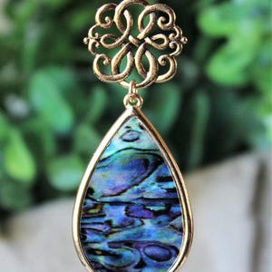 Abalone Shell Pendant Long Necklace Crystal Dainty Silver Chain Paua Shell Bridal Statement Bohemian Multi Colors Modern Gift Handmade