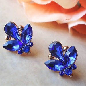 Blue Swarovski Crystal Rhinestone Stud Post Earrings, Bridal Statement Jewelry, Gift, Handmade