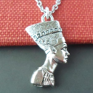 Egyptian Pendant Necklace Hieroglyphs Nefertiti Queen Silver Chain Ancient Goddess Egyptian Art Statement Spiritual Museum Metal Handmade