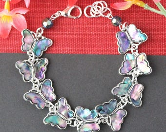 Butterfly Abalone Shell Bracelet: Silver Bridal Statement Jewelry, Gift, Handmade