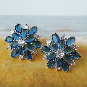 Navy Blue Sapphire Crystal Stud Post Earrings: Silver Bridal Statement Jewelry, Gift, Handmade