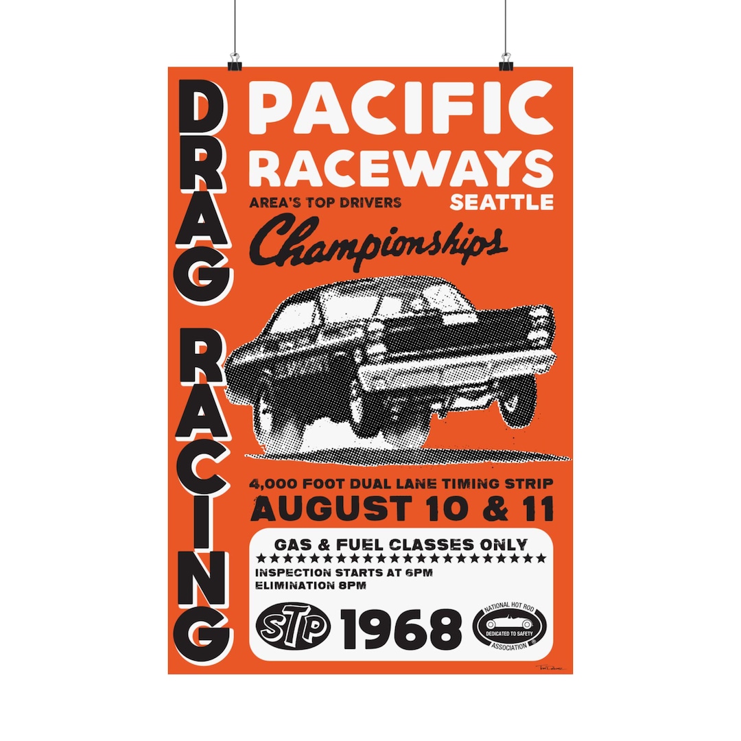 Roll Racing Poster 1968 Pacific Raceways Drag Racing Poster Matte Vertical Poster ...