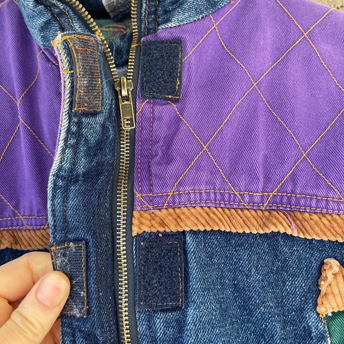 Vintage Street shops Worn Denim Jacket Plaid Patchwork