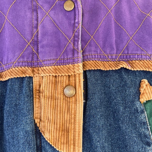 Vintage Street shops Worn Denim Jacket Plaid Patchwork