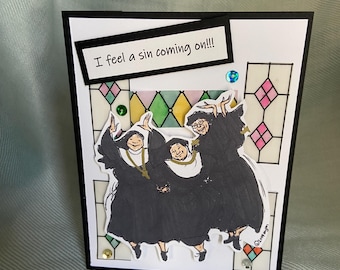 Naughty Nuns Greeting Card