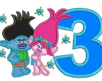 8 Tailles Anniversaire Poppy Troll Et Branche Applique Design Etsy
