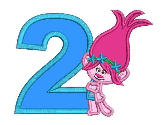 Download 2nd Birthday Poppy Troll Applique Design 3 Sizes For Instant Etsy