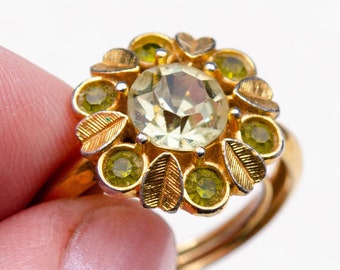 Vintage Avon gold ring Peridot August birthstone ring Gold pinky ring Adjustable size 4.5 - 6.25