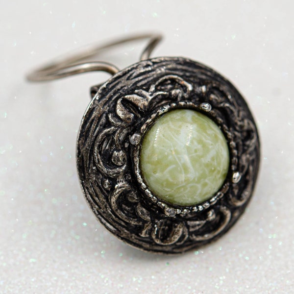 Vintage Celtic scarf clip Sage green jewelry Silver circle scarf ring clip Faux Connemara marble jewelry