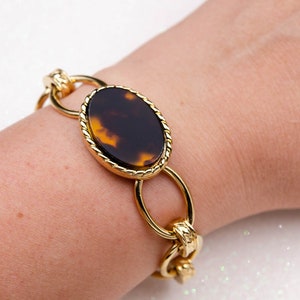 Vintage Napier oval link bracelet Tortoise shell bracelet Gold chunky chain bracelet Small wrist bracelet