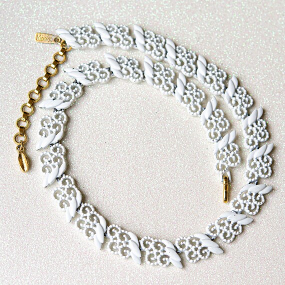 Vintage Monet necklace White lace choker Wedding … - image 4