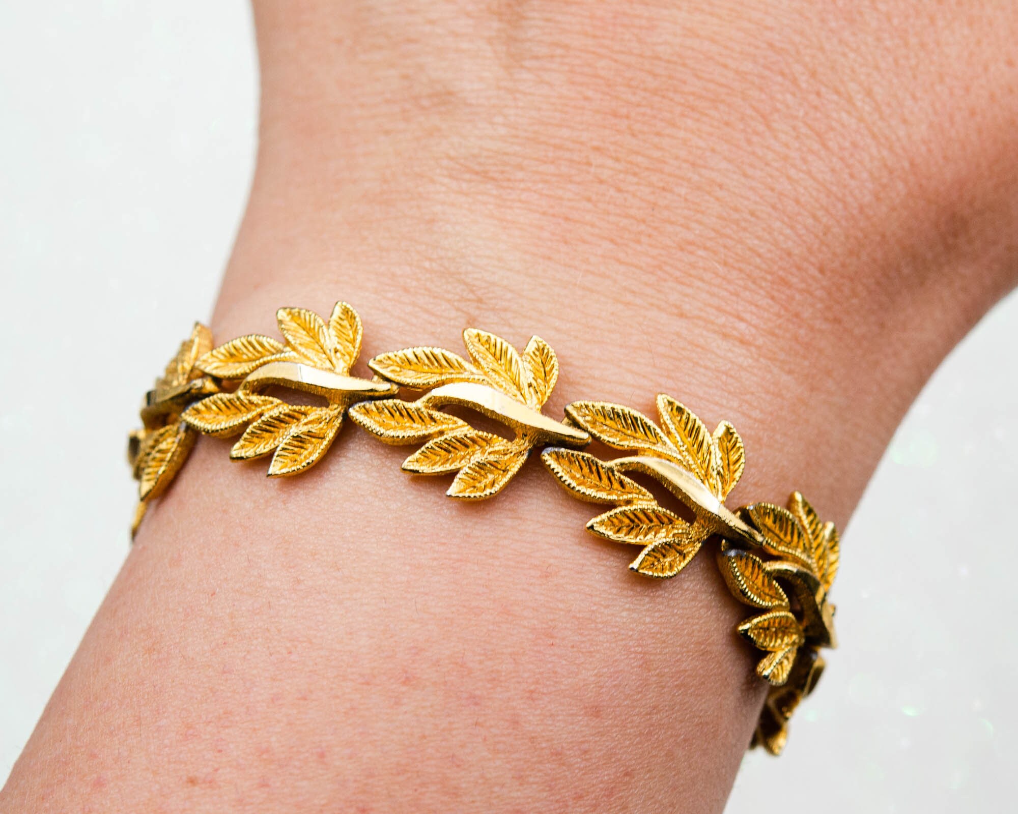 Vintage 1950’s leaf motif bracelet 1950's Vintage LEAF Bracelet, BRASS Finish Design Link