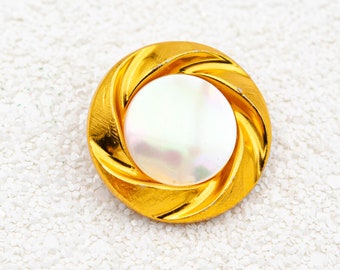 Vintage gold swirl scarf clip Ivory mother of pearl scarf ring clip Small round scarf holder June birthstone