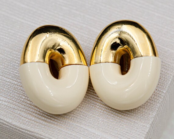 Iconic Givenchy clip on earrings Cream gold donut… - image 9