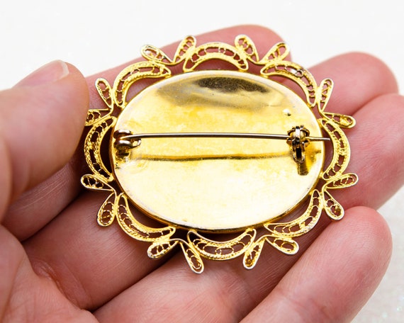 Vintage Spanish Damascene brooch Gold geometric f… - image 2