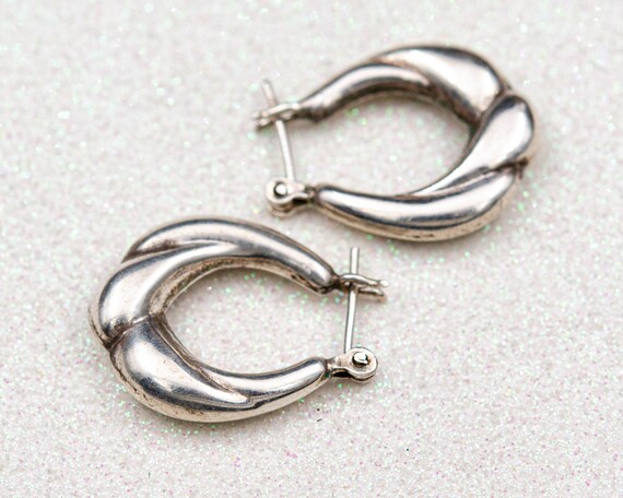 Vintage silver basket hoop earrings Shrimp earrin… - image 6