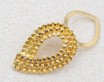 Vintage Goldnugget Schal-Ring-Clip Teardrop Klapp-Tuch-Clip Gold texturiert gerippte Halstuch Folie