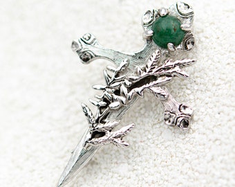 Broche vintage Spectrum Scotland con piedra verde Broche de espada escocesa de plata Connemara kilt pin para hombres