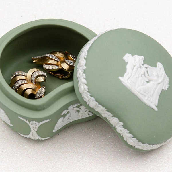 Vintage Wedgwood Jasperwere small trinket box Sage green jewelry box Ceramic pill box