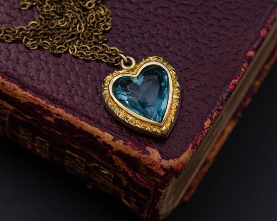 Puffy heart pendant Sky blue heart necklace Dark A
