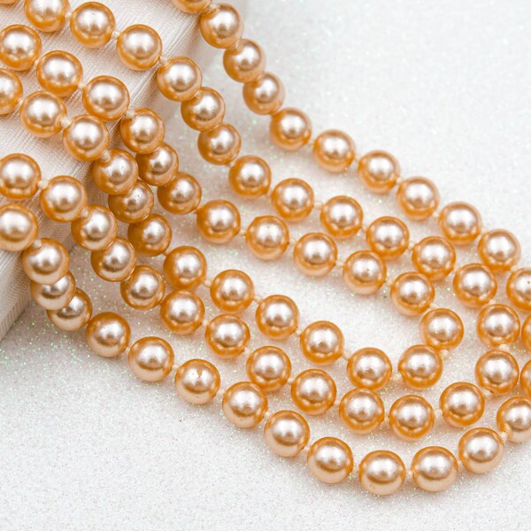 Vintage peach pearl necklace Hand knotted pearl necklace Flapper necklace