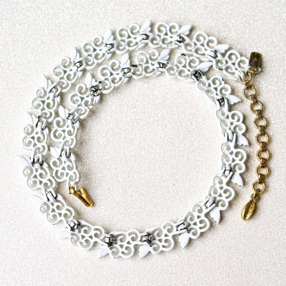Vintage Monet necklace White lace choker Wedding … - image 5