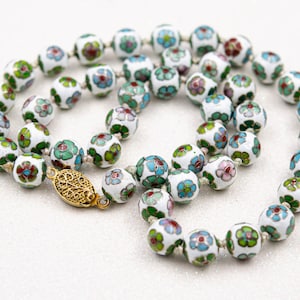 Vintage cloisonne bead necklace Chinese enamel necklace Blossom necklace