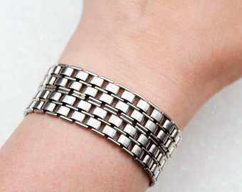 Vintage silver brutalist bracelet Chunky chain bracelet for small wrist Lisner bracelet