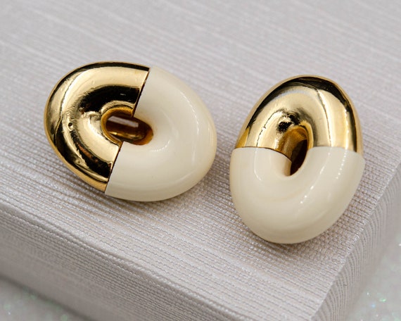 Iconic Givenchy clip on earrings Cream gold donut… - image 7