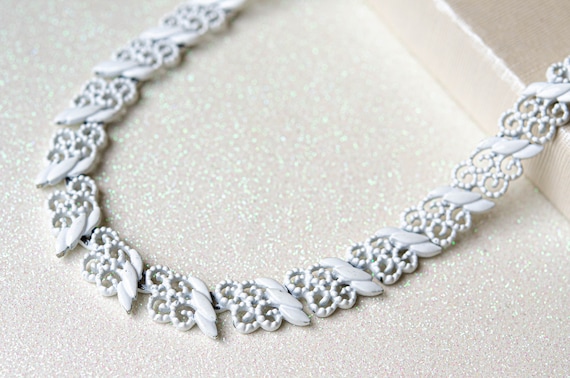 Vintage Monet necklace White lace choker Wedding … - image 1